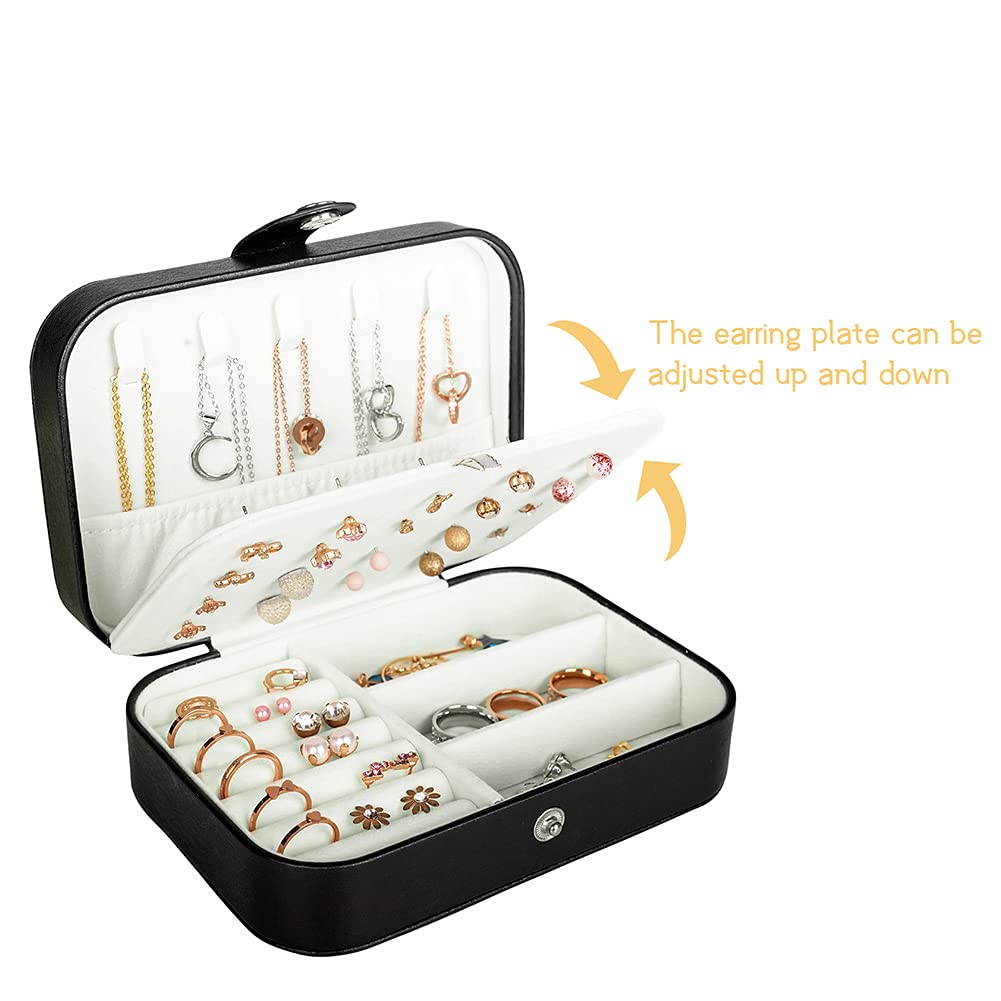 Travel Jewelry Box, PU Leather Small Jewelry Organizer for Women Girls, Double Layer Portable Mini Travel Case Display Storage Holder Boxes for Stud Earrings, Rings, Necklaces